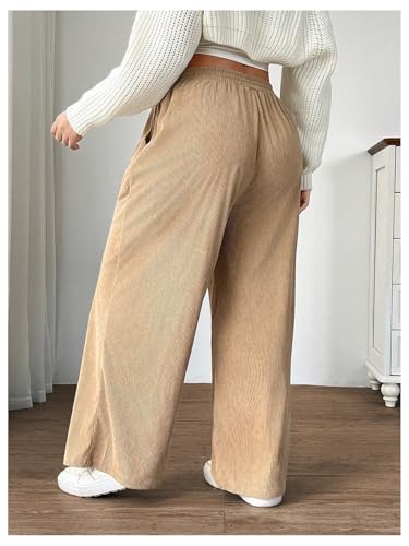 Floerns Women's Plus Size Elastic High Waisted Wide Leg Pants Fall Corduroy Pants2
