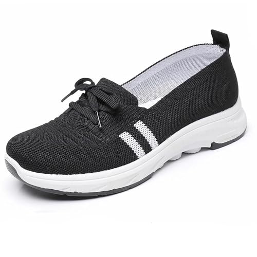 Women’s Knit Breathable Slip-On Sneakers with Bow Lightweight Non-Slip Casual Orthopedic Shoes with Arch Support,Comfy Low-Top Walking Shoes