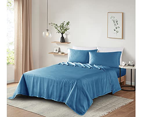 Image of 100 Supima Cotton Sheets 600 Thread Count,Bed Sheet Set Queen Sheets 4 Pieces,Soft & Silky Sateen Weave, Fits Mattress Up to 18'',Deep Pocket, Breathable & Fade Resistant (Peacock Blue, Queen)