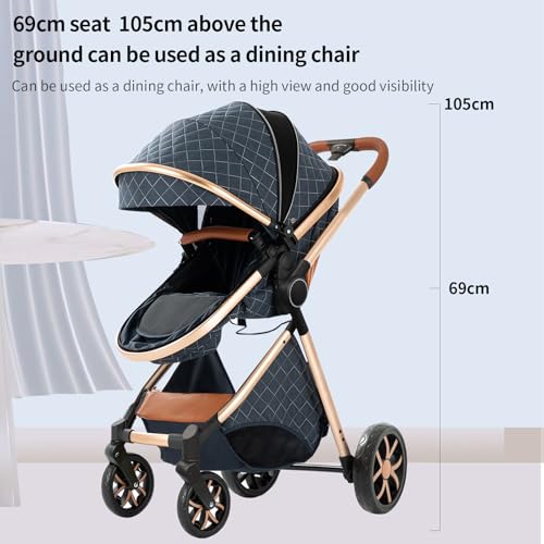 Image of 2 in 1 Baby Stroller with Bassinet Mode, Reversible Infant Pram, One-Click Folding, Newborn Travel Stroller, Convertible Toddler Standard Pram Carriage (X2US-BG)