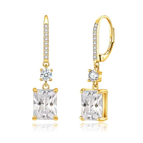 CiNily Leverback Earrings for Women Rectangular-cut Drop Dangle Earrings Hypoallergenic,