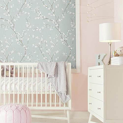 RoomMates RMK11272WP Blue Cherry Blossom Peel and Stick Wallpaper
