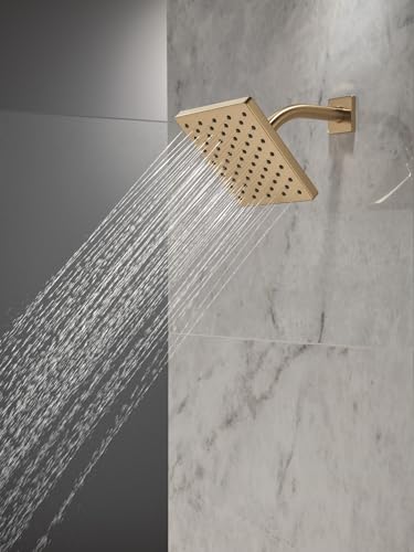 Image of Delta Modern Single Spray Brushed Gold Shower Head, 6 Inch Square Shower Head, 1.75 GPM Flow Rate, Champagne Bronze 52403-CZ