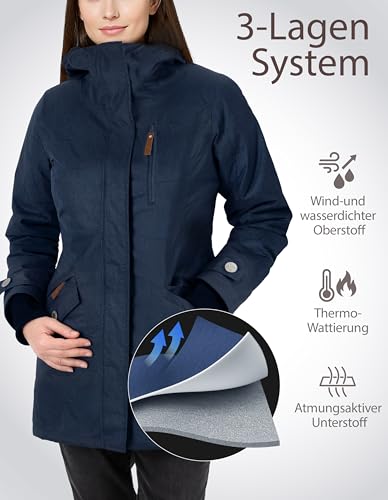 Berydale Damen Funktionsparka Jacke, Marine - Gefütterter Winter Parka, XL EU