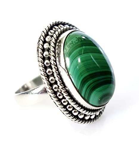 Bague Malachite Verte Argent 925 fait main au style gitan ethnique chic