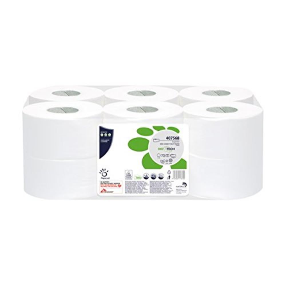 Papernet 407568 - Pack de 12 rollos de papel higiénico x 405 hojas, 2 capas, color blanco