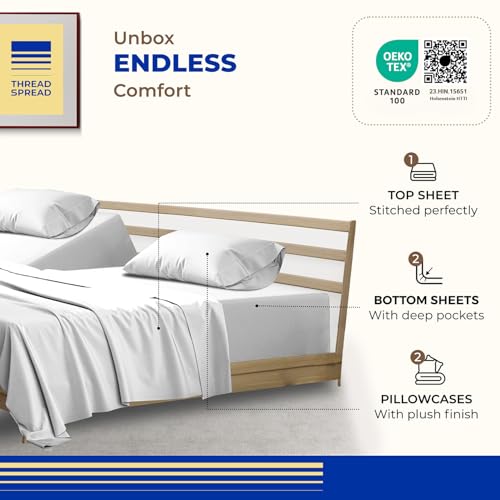 Image of THREAD SPREAD 100% Egyptian Cotton Paradise Sheet Set 5 PC - Silver, Split King