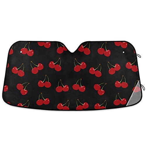 Oarencol Red Cherry Black Car Windshield Sun Shade Foldable UV Ray Sun Visor Protector Sunshade to Keep Your Vehicle Cool (55