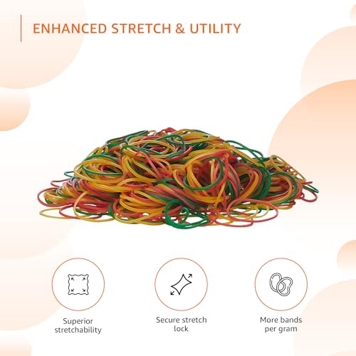 Image of Amazon Basics Rubber Bands | Enhanced Stretchability and Durability | (3 inch, Pack of 500 gm) (Multicolour)