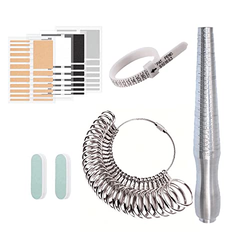 Ring Sizer Measuring Tool, Ring Multisizer Ring Mandrel Steel,4Pcs Ring Size Adjusters,Ring Sizer,Plastic Ring Sizer Gauge And 2 Polishing Stick #TOP1