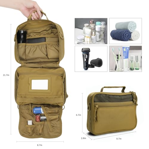 Image of Hanging Toiletry Bag for Men,Travel Toiletry Bag Organizer Dopp Kit | Tactical Toiletry Bag,Toiletries Travel Bag,Mens Travel Toiletry Bag,Mens Travel Essential Shaving Bathroom Shower Bag-Brown
