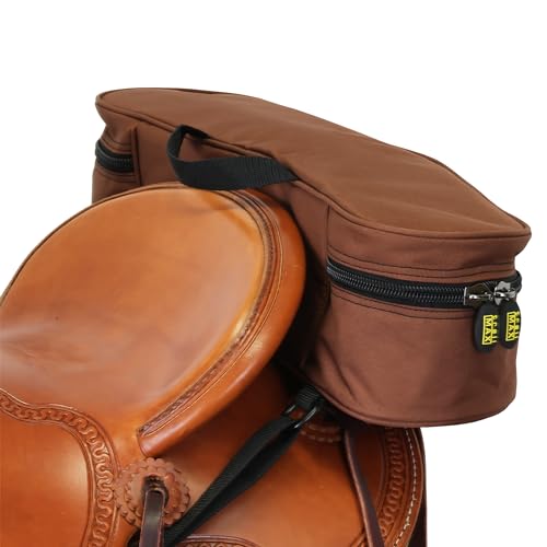 TrailMax Cantle Bag for Horse Trail Riding, Durable Water-Resistant Saddle Bag for Western & Endurance Saddles – Secure Attachment System, Compact Trail Storage for Gear, Snacks & Essentials; Brown