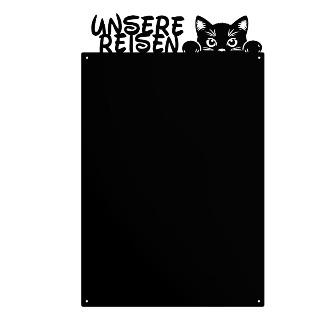 Magnettafel - Magnetische Pinnwand mit Katzenmotiv - ideal für Magnete und Notizen - magnetisches Whiteboard - beschreibbare Tafel - inkl. Montageset - Schwarz - 80x50 cm
