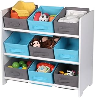 Blue 9 Open Drawer Storage Unit Childrens Bedroom Cabinet Wooden Kids Furniture 63cm
