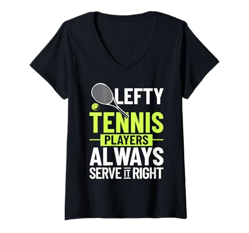 Funny Left Handed Tennis Player Left Hander Left Handedness V-Neck T-Shirt