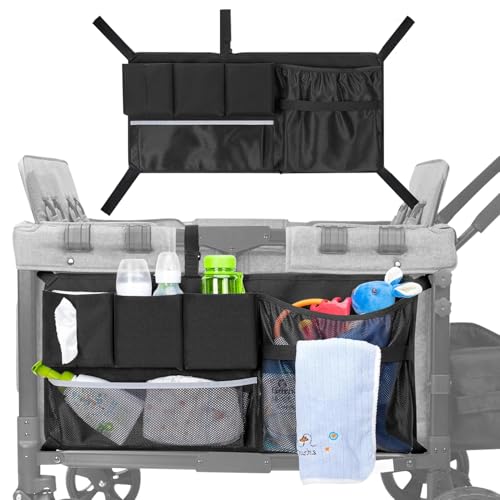 MOJELIM Stroller Wagon Cargo Net, Wagon Accessories Organizer Compatible with WONDERFOLD W-Series Models, Large Capacity Mesh Cargo Storage Bag with Sorting Pockets Compatible with Keenz Wagon