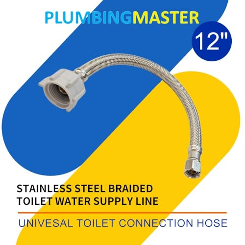 (2pcs 12 inch) PLUMBINGMASTER Toilet Water Supply Line,3/8\" Comp x 7/8\" BC Braided Stainless Steel Toilet Supply Line,Toilet Connector Hose with Anti-Leaking Brass Nut