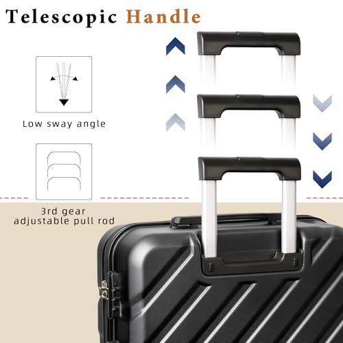 Image of 3 piece Carry on luggage 22x14x9 airline approved Black | Lightweight ABS Hardside Luggage, TSA-Approved combination Lock, Suitcases with Spinner Removable Wheels (20 inch /DB /TB)