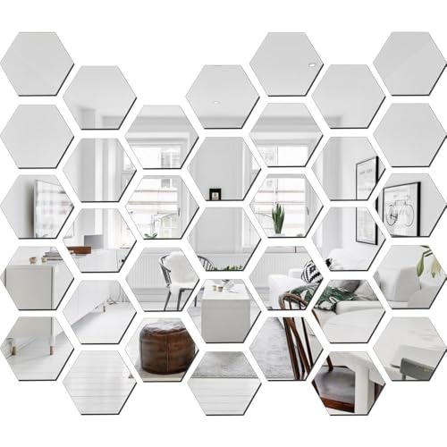 Image of Bikri Kendra - Hexagon 22 Silver Stickers, Mirror Stickers for, Acrylic Mirror Wall Decor Sticker, Hexagonal Wall Sticker