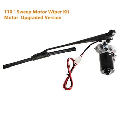 Image of 12V UTV Electric Windshield Wiper Assembly, Fit for Polaris Ranger RZR Can Am Kawasaki Golf Cart Motor Windshield Wiper Kit, Size: 13.7 inch /15.7 inch - 110 Degree Motor Upgraded Version