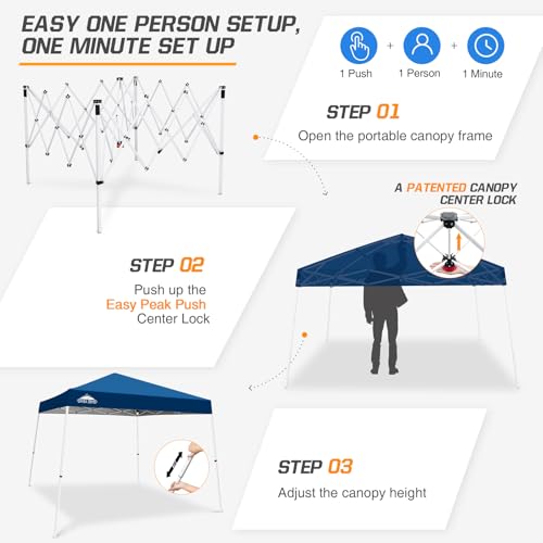 EAGLE PEAK 10x10 Slant Leg Pop-up Canopy Tent Easy One Person Setup Instant Outdoor Beach Canopy Folding Portable Sports Shelter 10x10 Base 8x8 Top (Dark Blue)