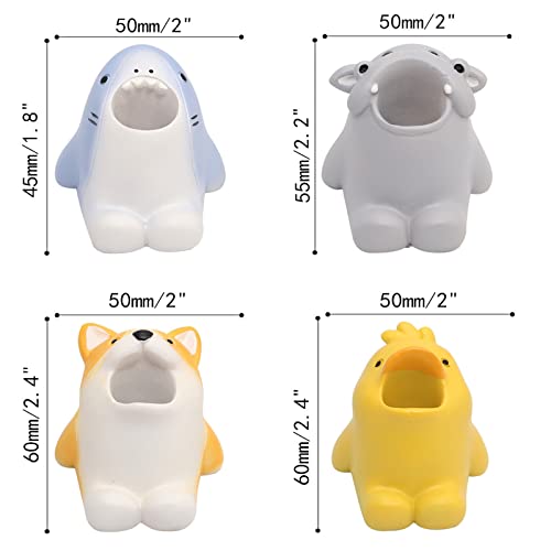 Dd-Life 4 Pcs Toothbrush Holder Animal Resin Household Set Toothbrush Holder For Kids,Resin Pen Pencil Holder, Bathroom Multifunctional Storage Box(1 Corgi,1 Shark,1 Hippo,1 Duck) #TOP1