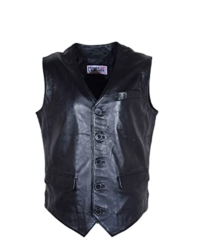 Gilet en cuir véritable homme pour sublimer une chemise avec boutons noir