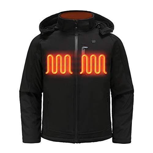 MYHEAT MH Heated Jacket 3XL, Men Electric Jacket with Detachable Hood for Snowboarding Cycling Black