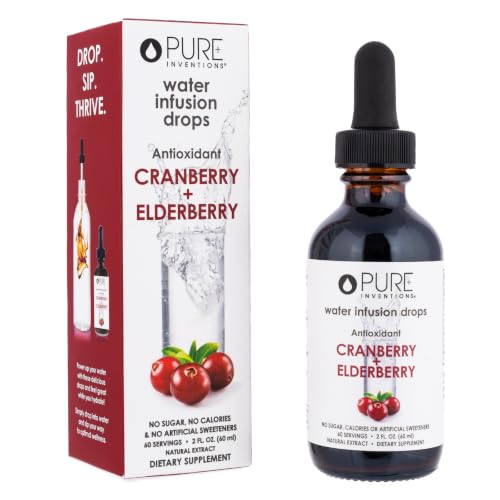 Pure Inventions Water Enhancer Drops - Refreshing and Delicious - Antioxidants Electrolytes - No Sugar Calories or Artificial Sweeteners - Cranberry and Elderberry (60 Servings)