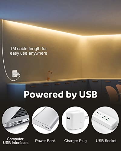 Aclorol USB 1M COB LED Strip Lights Warm White Led TV Backlight 5V 1M 3.28FT 320Leds 3000K CRI85+ COB Flexible Lights with 1 M USB Powered for Bedroom Under Cabinet Kitchen DIY Lighting Project - Cosy Home Interiors Aclorol USB 1M COB LED Strip Lights Warm White Led TV Backlight 5V 1M 3.28FT 320Leds 3000K CRI85+ COB Flexible Lights with 1 M USB Powered for Bedroom Under Cabinet Kitchen DIY Lighting Project - Image 2