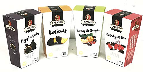 LaPasion Set Productos Gourmet para regalo - Frutas de Aragón | Guindas | Higos trufados | Gajos de naranja confitada bañados en cobertura de chocolate.