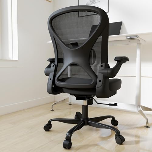 Ergonomic Office Chair with Adjustable Lumbar Support, Mesh Home Office Desk Chair with Flip-up Arms and Wheels, Black image 1
