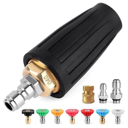 Turbo Nozzle Pressure Washer 4000 PSI 360Rotating Power Washer Nozzles (Max 5000 PSI) with 1/4 and 3/8 Quick Connect 7 Pressure Washer Nozzle Tips for Concrete Brick Driveway(4.0 GPM)