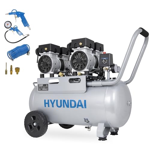 HYUNDAI Silent Kompressor SAC22050 | 50L Kessel | 2.2kW (3PS), 9bar | 384 L/Min Ansaugleistung | Luftkompressor leise, ölfrei | 1 Anschluss | geräuscharmer Flüsterkompressor | mit Zubehör