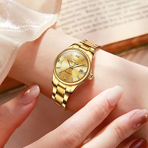 OLEVS Women Watch Stainless Steel Waterproof Diamond Small Face Quartz Analog Ladies Watches Fashion Gold Dial Women Wrist Watch