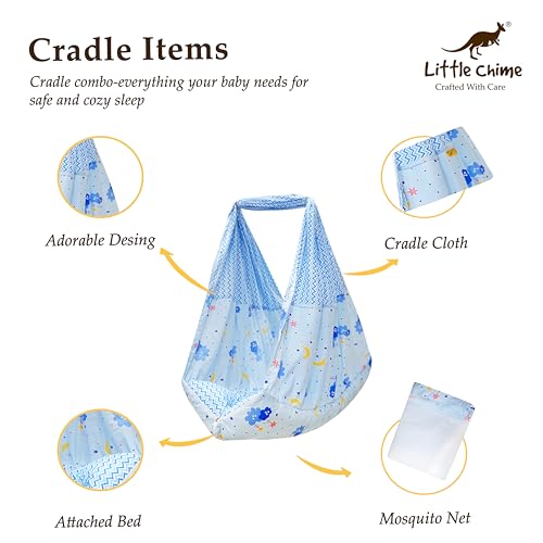 Image of Baby Bed Cradle Cloth with Mosquito Net and Triangle Spring Set