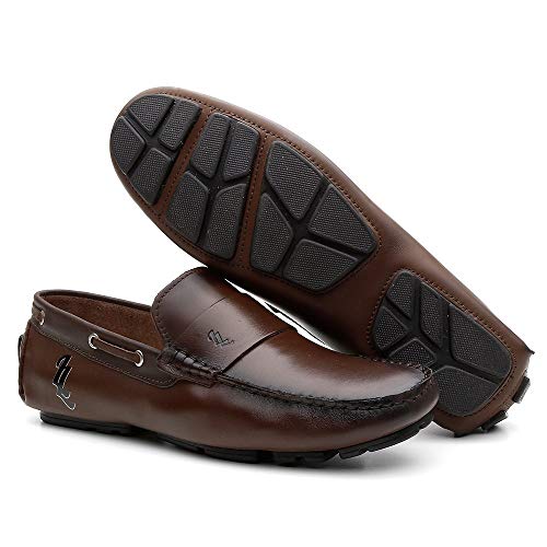 Sapato Casual Couro Mocassim - Café - 39