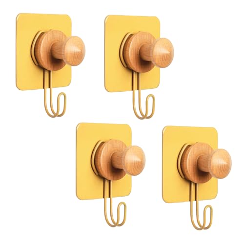Image of goodys Strong Self Adhesive Wall Hooks & Knob (4Pcs), Heavy-Duty Rustproof Aluminum Drill Free Wall Hooks for Cloth Hanging, Ideal for Coat, Kitchen & Bathroom Towel Hanging (Turmeric Yellow)