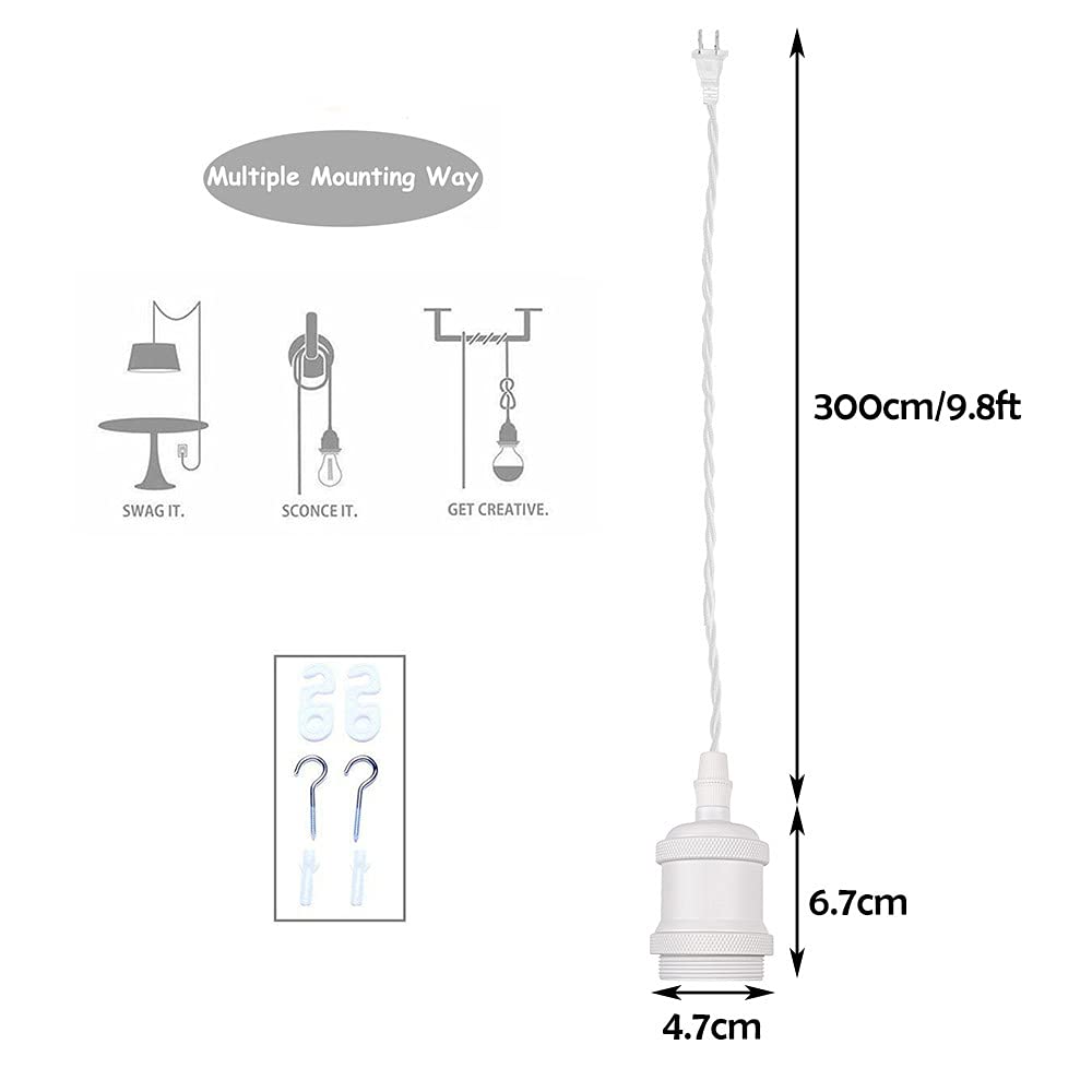 Amazon.co.jp : FSLIVING 300cm コンセント式 コード白 レトロ 1灯 