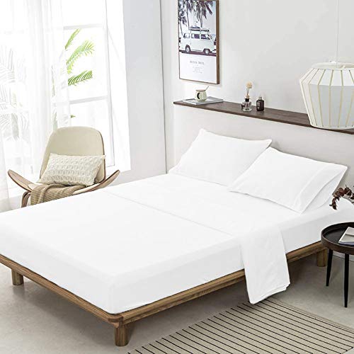 YRM Bedding's 100% Cotton Bedsheet 800-TC Extra Soft White Fitted Bedsheet 15" Drop feet to 4" to 12" Inch Mattress Super King Bed (78x84) with 2 Pillow Cases (18x28)