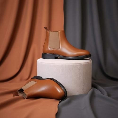 Image of CRACHERS Men's Classic Black Leather Chelsea Boots | Formal & Casual Slip-On Ankle Boots with Elastic Side Panel and Pull Tab | Durable & Stylish Lightweight Boots for Men