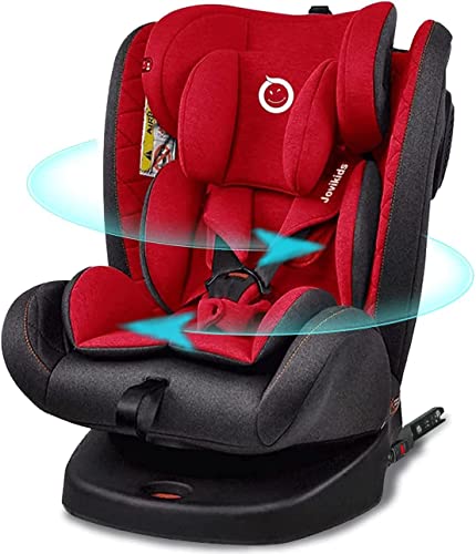 Jovikids Safety Baby Car Seat with Isofix and Top Tether, 360 Degree Swivel Child Car Seat for Group 0/1/2/3, 0-12 Years Old, ECE R44/04, Red