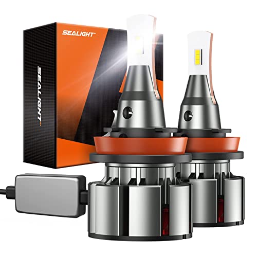Image of SEALIGHT H11 LED Bulbs, L2 H8 H9 H16 24,000LM Super Brightness 6000K Cool White Fog Bulbs, IP68 Waterproof, Plug and Play, 15000RPM Turbo Fan, 60000Hrs Lifespan, 1:1 Size Driving Bulbs, Pack of 2