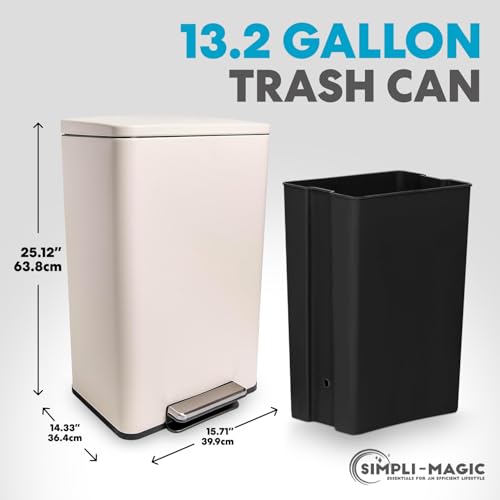 Image of Simpli-Magic 50 Liter / 13.2 Gallon Soft-Close, Smudge Resistant Trash Can with Foot Pedal and Built in Filter- White Color