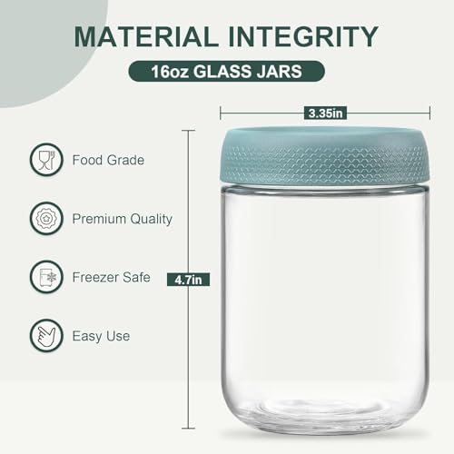 Image of KITOME Glass Jars With Airtight Lids, Overnight Oats Containers With Lids, Wide Mouth Mason Salad Jars, Glass Food Storage Leak Proof Containers For Snacks Yogurt Spices(Set Of 6, Size 16Oz)Assorted