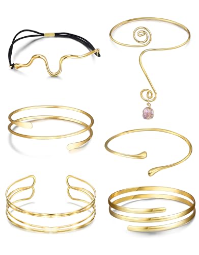 6 Pcs Arm Cuff Bracelet for Women Upper Arm Cuff Bangle Band Armlet Adjustable Armband Set