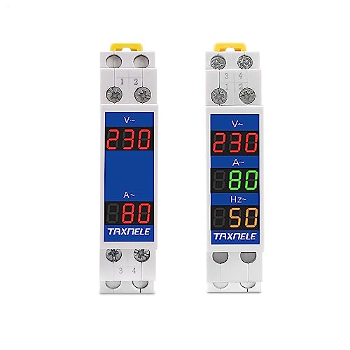 TAXNELE Medidor de Voltaje y Corriente de 18 mm para Carril DIN HZ AC 80 500V 110V 220V 380V 100A Voltímetro Amperimetro LED Indicador Digital Tester de Voltaje con CT (V+A+HZ)