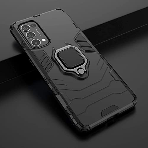 Image of WOW IMAGINE Shock Proof Back Case Mobile Cover for Oppo Reno 5 Pro | Back Cover Case (Tough Armor | Hybrid PC + TPU | Ring Holder & in-Built Kickstand | Black)