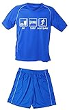 trikotsatz herren nike  Coole-Fun-T-Shirts TRIKOTSET mit DEINEM Namen + Nummer ! Fussball EAT Sleep Football Kinder Trikot + Hose blau-blau, Kids 110-116 cm