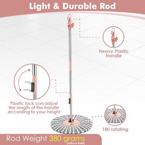 Image of Mr.Mop 360 Spin Universal Stick Rod with 1 Microfiber Grey Refill | Magical Extendable Handle Pocha for Floor Cleaning - Peach Rod Set + 1 Refill
